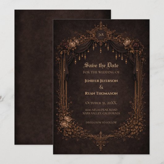 Gothic halloween wedding save the date invitation 案内状 (正面/裏面)
