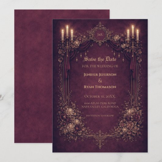 Gothic halloween wedding save the date invitation 案内状 (正面/裏面)