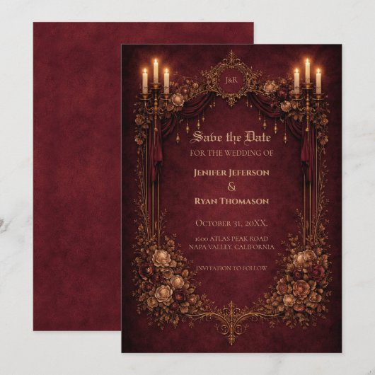Gothic halloween wedding save the date invitation 案内状 (正面/裏面)