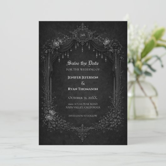 Gothic halloween wedding save the date invitation 案内状 (スタンド正面)