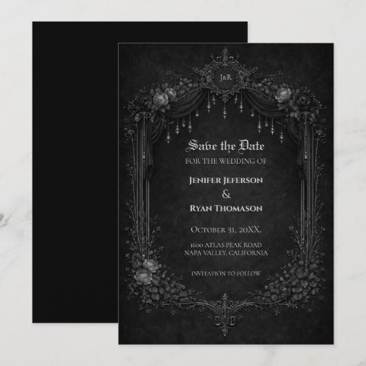 Gothic halloween wedding save the date invitation 案内状 (正面/裏面)