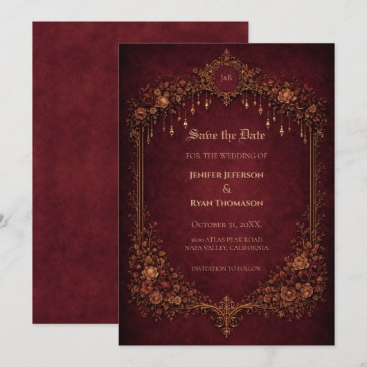 Gothic halloween wedding save the date invitation 案内状 (正面/裏面)