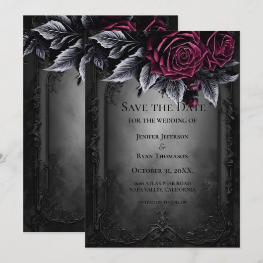 Gothic halloween wedding save the date invitation 案内状 (正面/裏面)