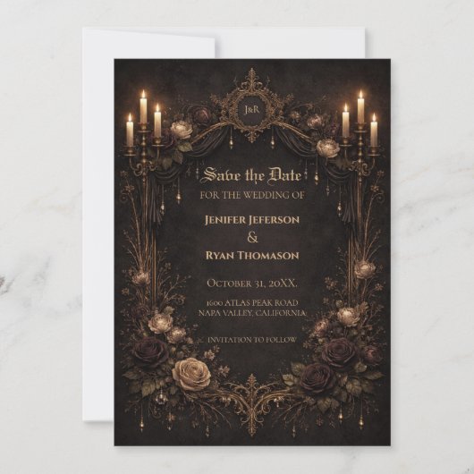 Gothic halloween wedding save the date invitation 案内状 (正面)