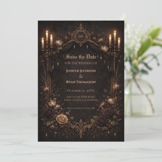 Gothic halloween wedding save the date invitation 案内状 (スタンド正面)