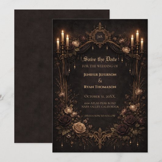 Gothic halloween wedding save the date invitation 案内状 (正面/裏面)
