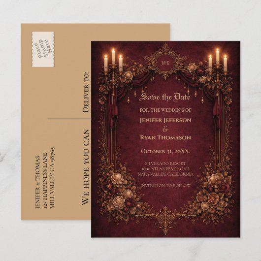 Gothic halloween wedding save the date postcard 案内ポストカード (正面/裏面)
