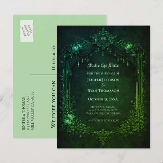 Gothic halloween wedding save the date postcard 案内ポストカード (正面/裏面)