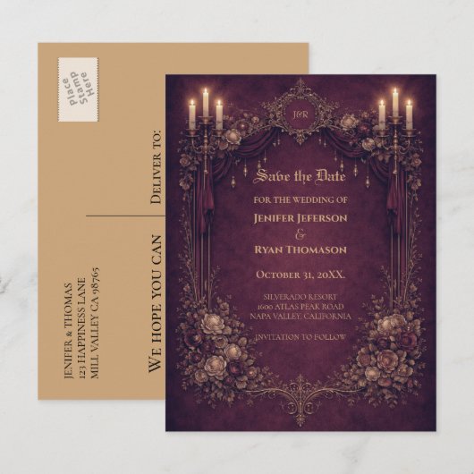 Gothic halloween wedding save the date postcard 案内ポストカード (正面/裏面)