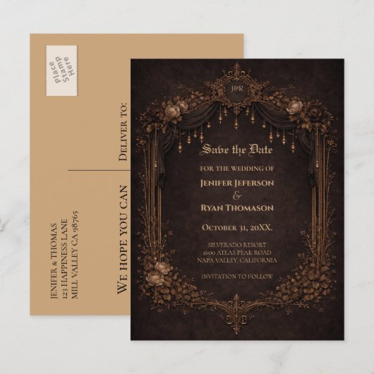 Gothic halloween wedding save the date postcard 案内ポストカード (正面/裏面)