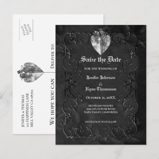 Gothic halloween wedding save the date postcard 案内ポストカード (正面/裏面)