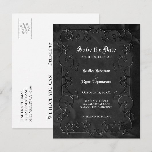 Gothic halloween wedding save the date postcard 案内ポストカード (正面/裏面)