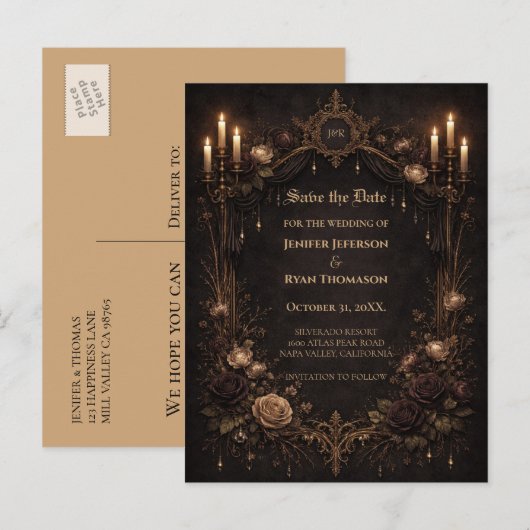 Gothic halloween wedding save the date postcard 案内ポストカード (正面/裏面)