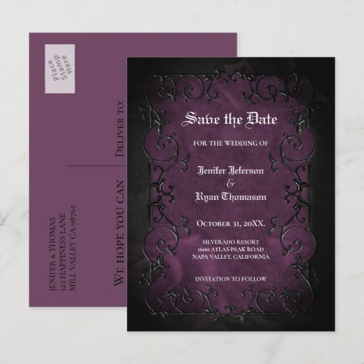 Gothic halloween wedding save the date postcard 案内ポストカード (正面/裏面)
