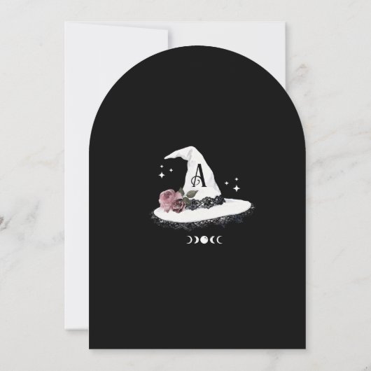 Gothic Halloween White Lace Witch Hat Baby Shower 招待状 (裏面)