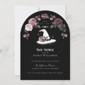 Gothic Halloween White Lace Witch Hat Baby Shower 招待状 (正面)