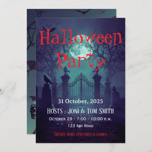 Gothic Haunted Gate Invitation | Spooky Halloween 招待状 (正面/裏面)