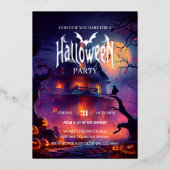 Gothic Haunted House Halloween 箔招待状 (正面)