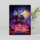 Gothic Haunted House Halloween 箔招待状 (立ち正面)