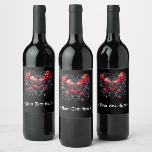 Gothic Heart Valentine Bottle Labels ワインラベル (ボトル)