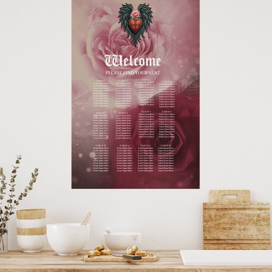 Gothic Heart with Bloom and Wings. ポスター (キッチン)