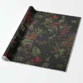 Gothic Holly Wrapping Paper |Dark Christmas Floral ラッピングペーパー (アンロールド)