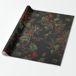 Gothic Holly Wrapping Paper |Dark Christmas Floral ラッピングペーパー
