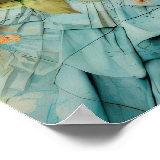 Gothic Inspired Blue Dress Peach Florals Raven  ポスター (角)