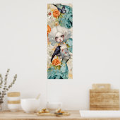 Gothic Inspired Blue Dress Peach Florals Raven  ポスター (キッチン)