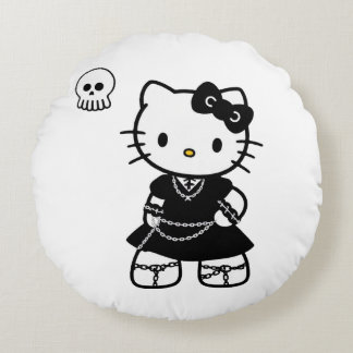 Gothic Kawaii Kitty – Emo Aesthetic Round Throw Pi ラウンドクッション