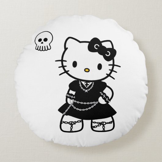 Gothic Kawaii Kitty – Emo Aesthetic Round Throw Pi ラウンドクッション (正面)