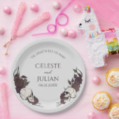 Gothic Light Gray Floral Skull Wedding ペーパープレート (パーティー)