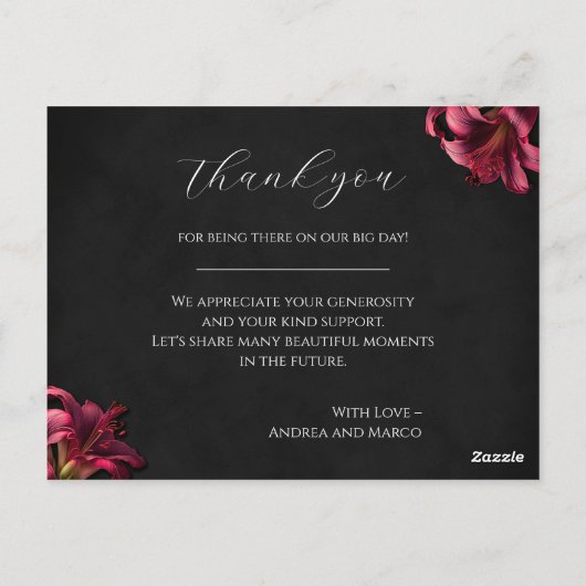 Gothic Lilyフローラ結婚のカードに感謝 ポストカード (裏面)