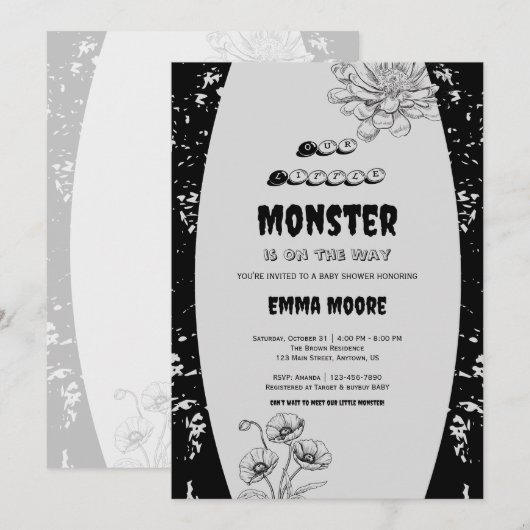 Gothic Little Monster Baby Shower Design 招待状 (正面/裏面)