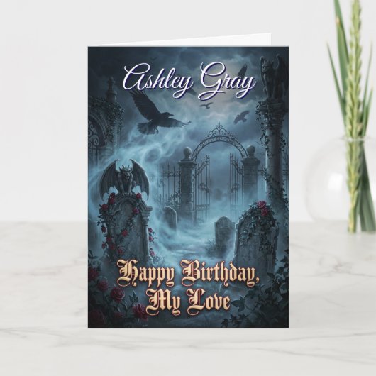 Gothic Lovers Dark Romantic Raven Haunted Birthday カード (正面)
