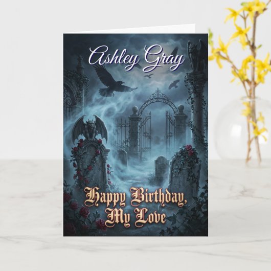 Gothic Lovers Dark Romantic Raven Haunted Birthday カード (黄色い花)