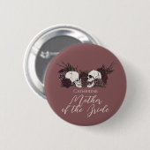 Gothic Mauve Pink Skull & Rose Wedding Party 缶バッジ (正面&裏面)