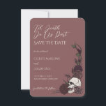 Gothic Mauve Pink Skull Til Death Save the Date セーブザデート<br><div class="desc">This elegant Gothic Mauve Pink Skull Til Death Save the Date features dramatic dark floral corner designs with hand-drawn skull and rose details in deep burgundy and antique mauve tones, against a mauve pink background, creating a refined dark romance aesthetic. At the top, the editable “’Til Death Do Us Part”...</div>
