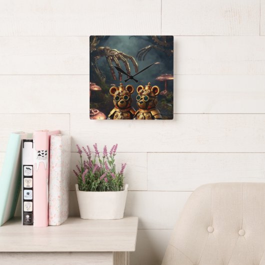 Gothic Mechanical Dark Forest Steampunk Gummy Bear スクエア壁時計 (読書スペース)