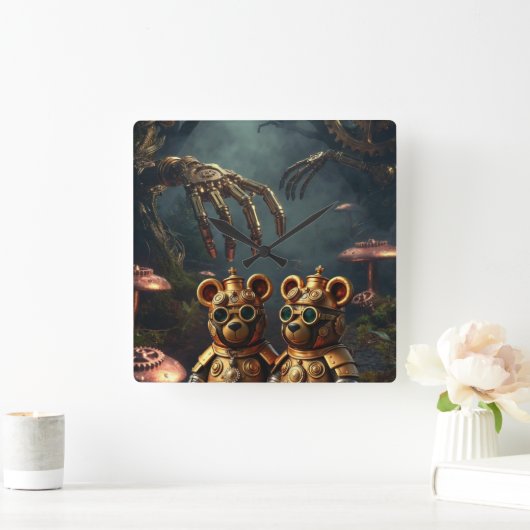 Gothic Mechanical Dark Forest Steampunk Gummy Bear スクエア壁時計 (ホーム)