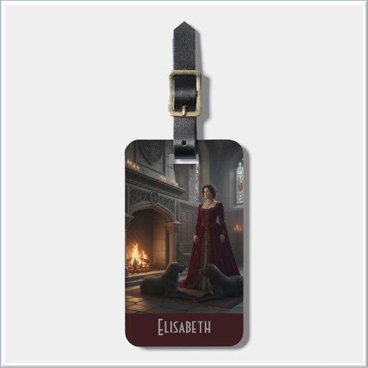 Gothic Medieval Maiden In Castle with Dogs ラゲッジタグ