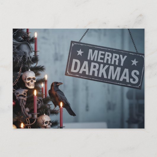 Gothic "Merry Darkmas" Horror Christmas Tree ポストカード (正面)