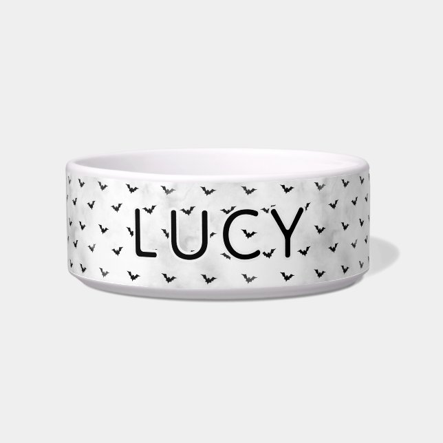 Gothic Minimalist Bat Pattern Halloween Dog ボウル (正面)