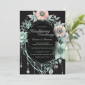 Gothic Mint Green Spider Floral Web Handfasting 招待状 (スタンド正面)