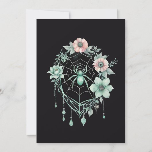 Gothic Mint Green Spider Floral Web Handfasting 招待状 (裏面)