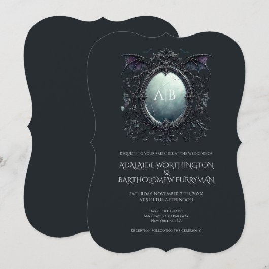 Gothic Mirror Monogram Wedding Invitation 招待状 (正面/裏面)