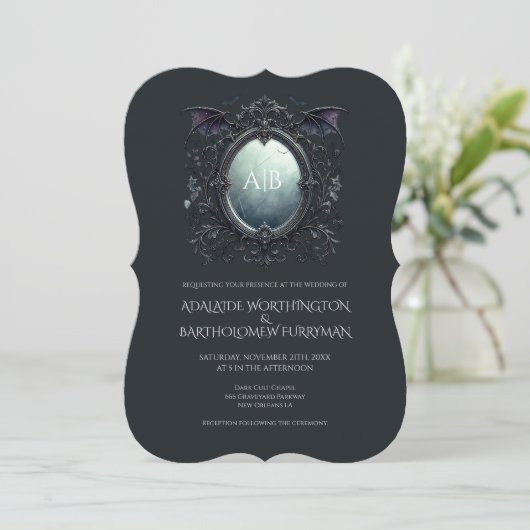 Gothic Mirror Monogram Wedding Invitation 招待状 (スタンド正面)