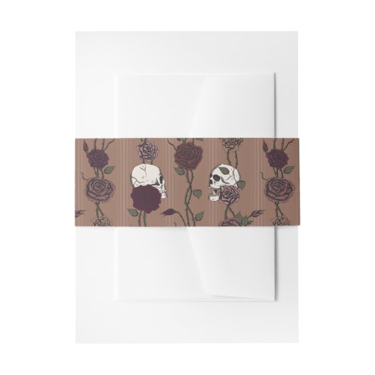 Gothic Monogram Skull & Rose Tan Brown Wedding 招待状ベリーバンド (正面例)