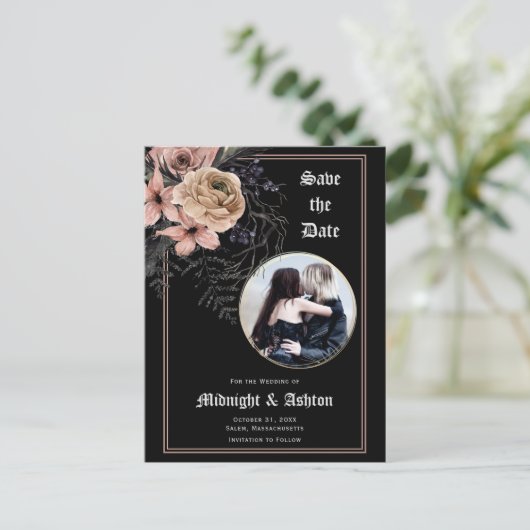 Gothic Moodyフローラ写真Save the Date 案内ポストカード (スタンド正面)
