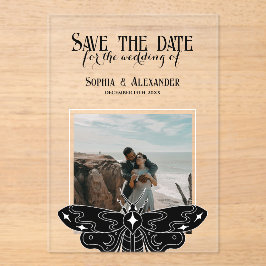 Gothic Moody Black and White Wedding photo  アクリル招待状